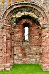 Medieval arched castle window.