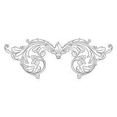 Vintage Ornament Element in baroque style with filigree and floral engrave the best situated for create frame, border, banner. It's hand drawn foliage swirl like victorian or damask design arabesque.