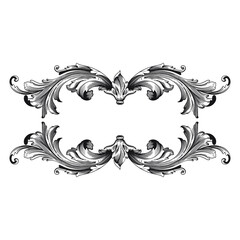 Vintage Ornament Element in baroque style with filigree and floral engrave the best situated for create frame, border, banner. It's hand drawn foliage swirl like victorian or damask design arabesque.