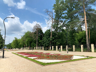Naklejka premium Balashikha, Moscow region, Russia. Krupskaya street in the summer in Balashikha city