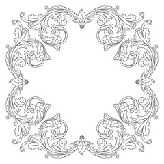 Vintage Ornament Element in baroque style with filigree and floral engrave the best situated for create frame, border, banner. It's hand drawn foliage swirl like victorian or damask design arabesque.
