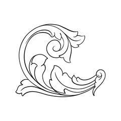 Vintage Ornament Element in baroque style with filigree and floral engrave the best situated for create frame, border, banner. It's hand drawn foliage swirl like victorian or damask design arabesque.