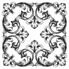 Vintage Ornament Element in baroque style with filigree and floral engrave the best situated for create frame, border, banner. It's hand drawn foliage swirl like victorian or damask design arabesque.