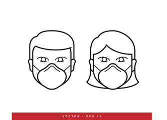 Covid-19 protection equipments line icon. Face mask