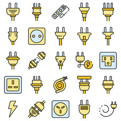 Plug wire icons set. Outline set of plug wire vector icons thin line color flat on white