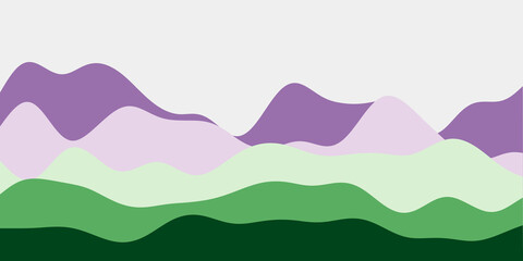 Abstract purple, red, green hills background. Colorful waves authentic vector illustration.