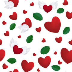 Flying hearts romantic seamless background. Classic pattern on white background