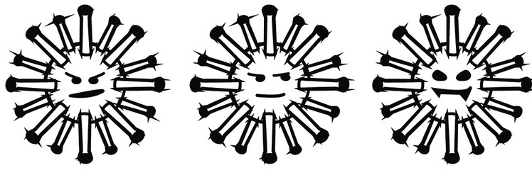 
Crown Virus Black Emoji Vector Set. Covid19 Coronavirus Flat Icon and Emoticon.