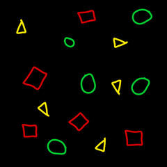Hand-drawn triangles, circles and squares 5x5 on a black background