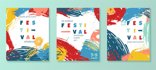 Set of abstract universal artistic templates for poster, card, invitation, flyer, cover, banner, placard, brochure and other graphic design. Vector creative illustration.