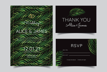 Tropical Greenery Wedding Invitation Printable, Summer Beach Wedding Invite Hawaii Destination Wedding Invitation set geometric palm leaves