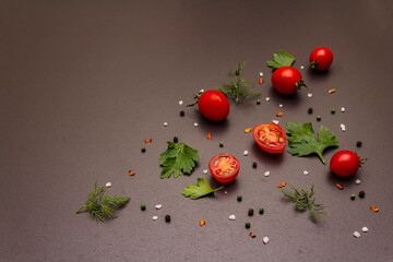 Culinary background. Cooking food concept. Fresh vegetables, spices, herbs