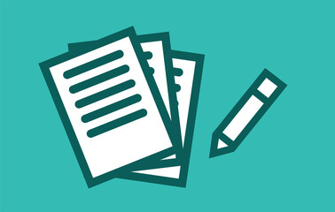 Paper business documents and pen for signing. Vector illustration in a simple style.