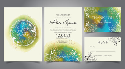 wedding invitation card watercolour leaf