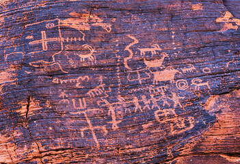Rock art by ancient native Americans in Valley of Fire in USA