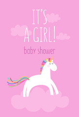 Baby shower card with the cute dreaming unicorn