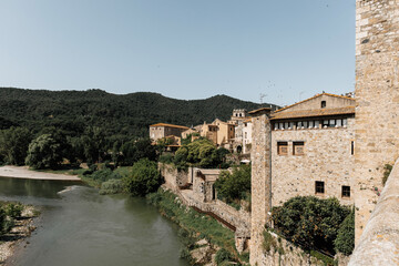 Fototapeta na wymiar Landscape from the bridge in Besalu village, Costa Brava. Spain.