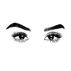 Sleek fashion illustration of the eye with luxe makeup and natural eyebrow. Hand drawn vector idea for business visit cards, templates, web, salon banners,brochures. Microblading visit card