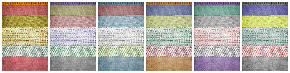 Collage with colorful striped carpets as background. Banner design