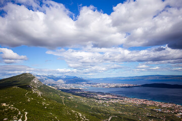 Fototapeta premium View from Kozjak mountain above Kastela in Croatia