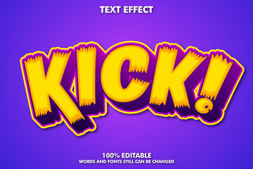 Kick label sticker, trendy cartoon text effect