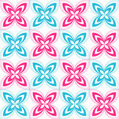 Fototapeta na wymiar Symmetry 4 petals flowers seamless pattern with 2 color pink and blue