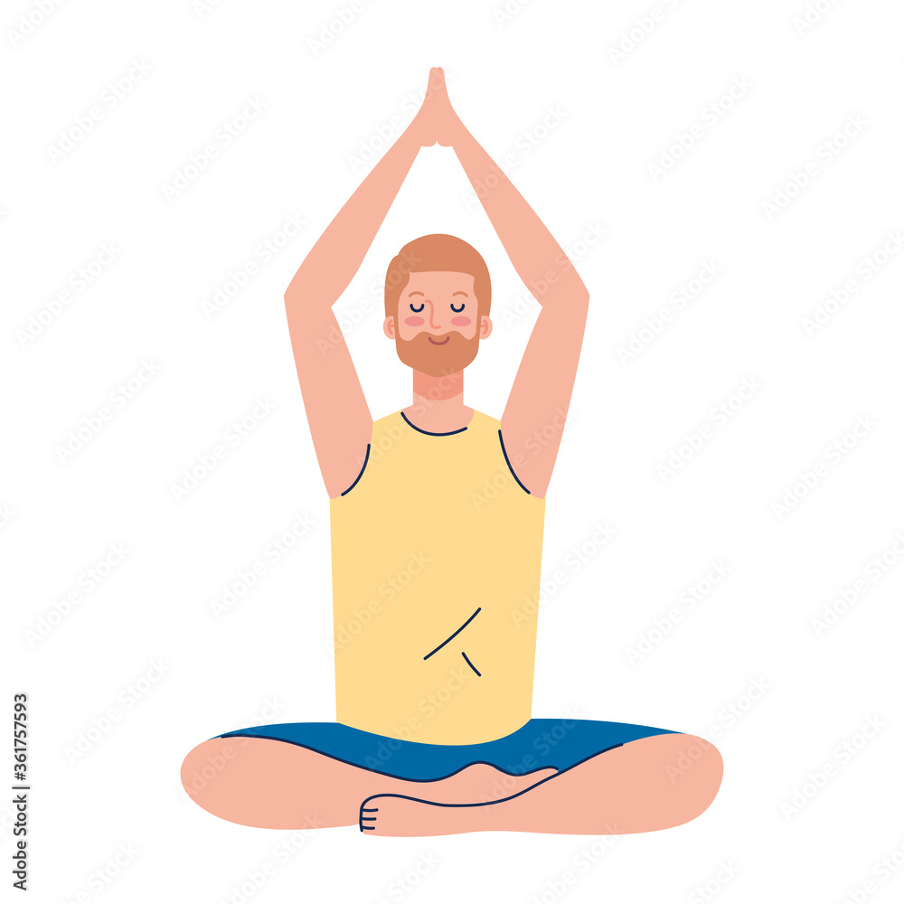 Wall mural man meditating, concept for yoga, meditation, relax, healthy lifestyle vector illustration design