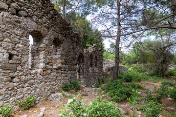 Fototapeta na wymiar Ruins of the ancient city of Olympos in Cirali village in Antalya, Turkey. 