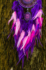 Handmade dream catcher with feathers threads and beads rope hanging