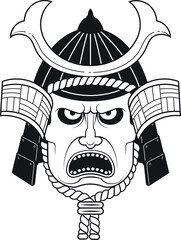 Black and White Cartoon Face wearing Samurai Helmet