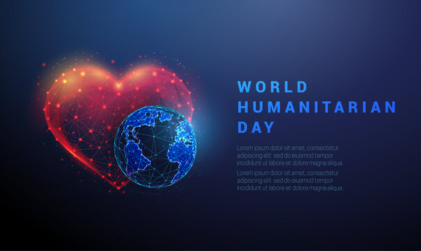 Abstract planet Earth and heart. World humanitarian day template