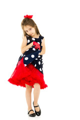 Front View Portrait of Girl in Retro Style Polka Dot Dress