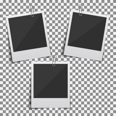 Set of vintage photo frame. Transparent background. Realistic detailed photo icon