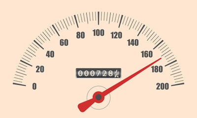 Speedometer on white background. Sport car odometer with motor miles measuring scale - obrazy, fototapety, plakaty