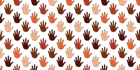international hands pattern seamless. black lives matter banner. BIPOC.Seamless pattern with colorful family palms prints on white background. Vector illustration with Human hands . blm print pattern