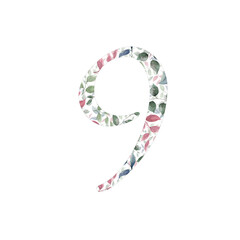 Number 9 for text design, holiday cards, decor and design of text messages, wedding invitations.