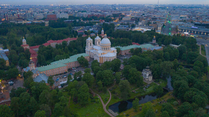 Fototapeta na wymiar Aerial view of Alexander Nevsky Cathedral in St. Petersburg. Alexander Nevsky Lavra.