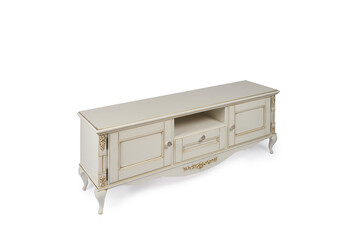 TV stand chest of drawers in classic style made of solid wood on a white background