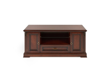 TV stand chest of drawers in classic style made of solid wood on a white background