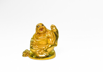 The Decorative statuette Smiling Buddha (Hotei) - Buddhist god of happiness, wealth and Lucky Isolated on white background