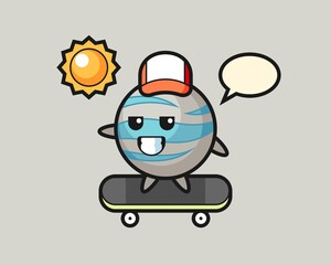 Planet cartoon ride a skateboard