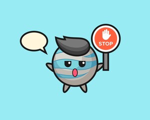Planet cartoon holding a stop sign