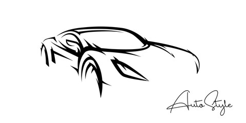 Concept sports car line silhouette. Auto supercar showroom emblem design. Performance motor vehicle dealership logo style design. Vector illustration.