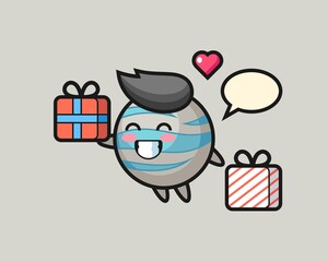 Planet cartoon giving the gift