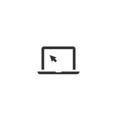 Black laptop monitor with cursor arrow. isolated on white. Flat vector simple icon.