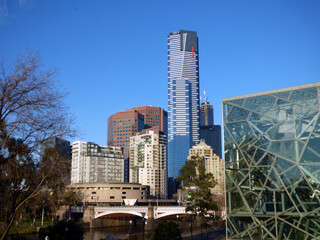 Australia, Melbourne, view of skyscrapers along the city streets