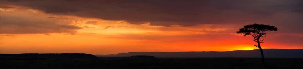 Fototapeta na wymiar Dramatic sunset at Masai Mara, Kenya