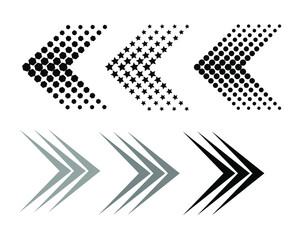Set of arrows with halftone effect. Vector illustration