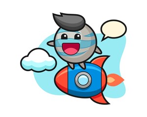 Planet cartoon riding a rocket
