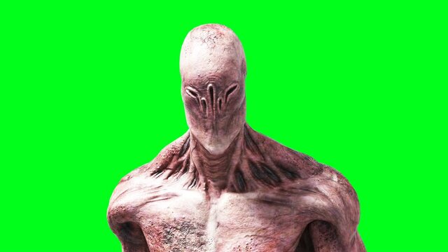 Scary monster animation. Phisical, motion, blur. Realistic 4k animation. Green screen